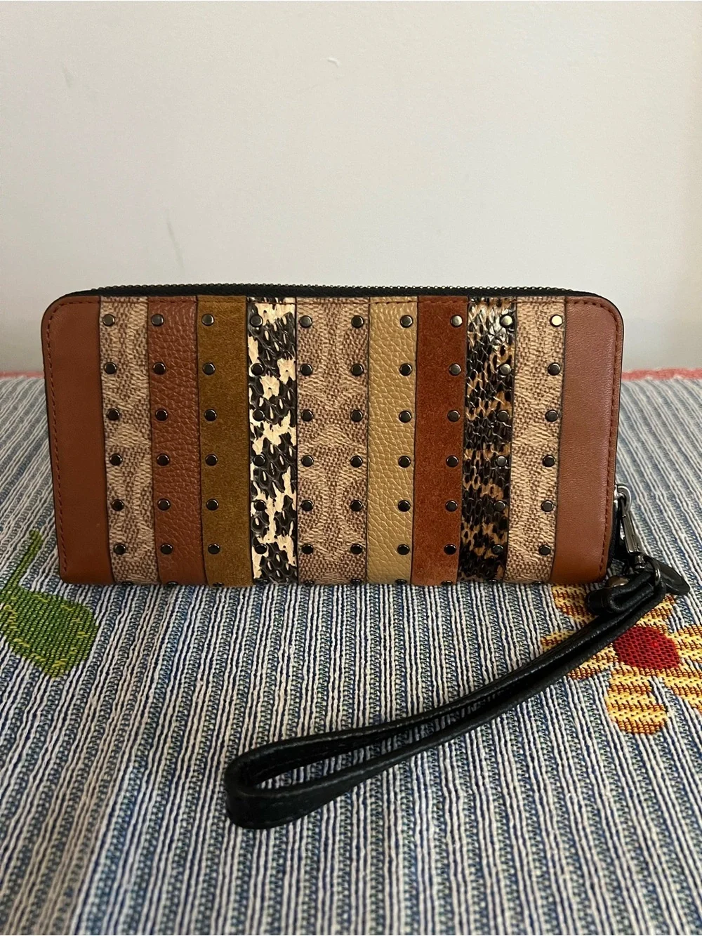 Coach EUC Accordion Zip Wallet Wristlet Patchwork and Snake Skin Detail